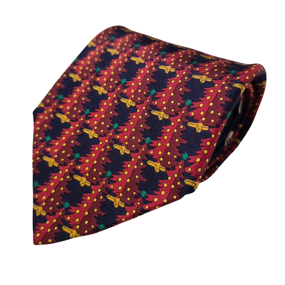 Ermenegildo Zegna Silk Tie Mens Red Christmas Tree Santa Face Holiday Necktie